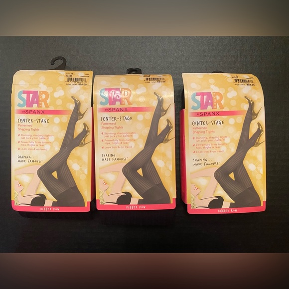 Star Power By Spanx 3 Pair Enter-Stage Patterned Ribbed Row Shaping Tights Sz G - Picture 1 of 5